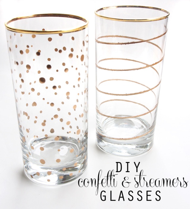 DIY Gold Confetti & Streamers Glasses